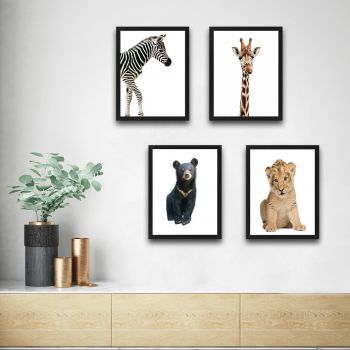 Set 4 tablouri decorative, Cute Animals Set, PAL, Hartie, Multicolor