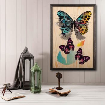 Tablou decorativ, Butterfly Dream, Lemn, Lemn, Multicolor