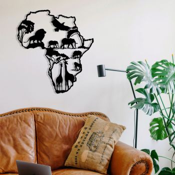 Decoratiune de perete, African 2, metal, 52 x 57 cm, negru