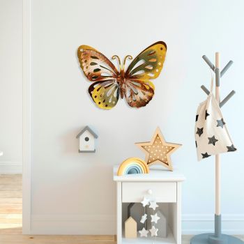 Decoratiune de perete, Farfalla 3, Metal, Dimensiune: 29 x 22 cm, Multicolor
