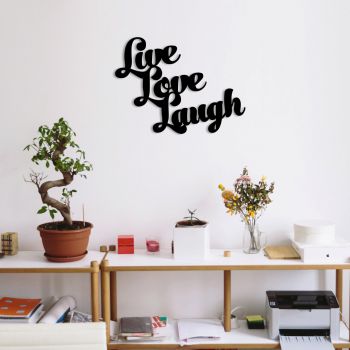 Decoratiune de perete, Live Love Laugh Metal Decor, metal, 52 x 38 cm, negru