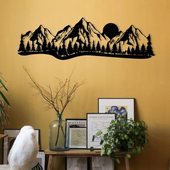 Decoratiune de perete, Mountain, metal, 68 x 21 cm, negru