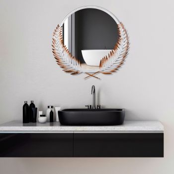 Oglinda decorativa, Palm Mirror L, Metal, Dimensiune: 59 x 57 cm, Maro/Alb