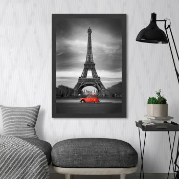 Tablou decorativ, Eiffel Tower (55 x 75), MDF , Polistiren, Negru/Rosu
