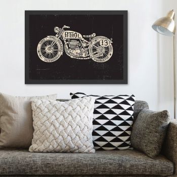 Tablou decorativ, Motorcycle (55 x 75), MDF , Polistiren, Negru / Crem