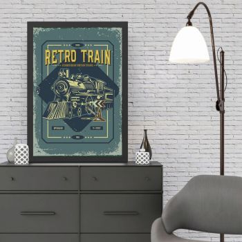 Tablou decorativ, Retro Train (40 x 55), MDF , Polistiren, Multicolor