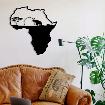 Decoratiune de perete, African 1, metal, 55 x 57 cm, negru