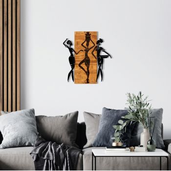 Decoratiune de perete, Afrikan, lemn/metal, 54 x 58 cm, negru/maro