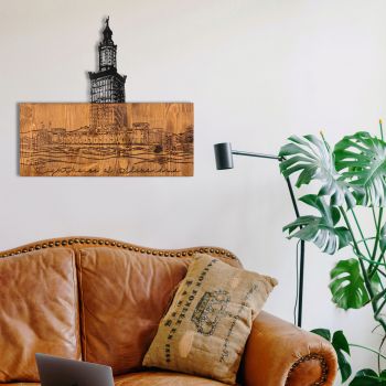 Decoratiune de perete, Alexandria Lighthouse, lemn/metal, 54 x 58 cm, negru/maro