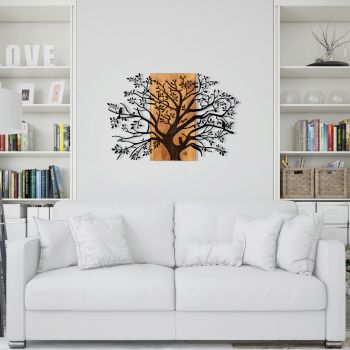 Decoratiune de perete, Kavak, lemn/metal, 85 x 58 cm, negru/maro