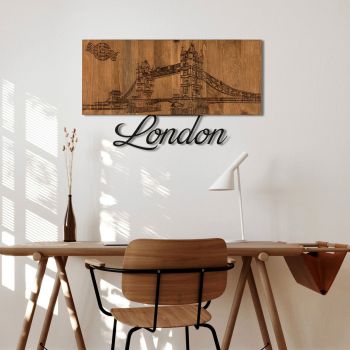 Decoratiune de perete, London, lemn/metal, 58 x 35 cm, negru/maro