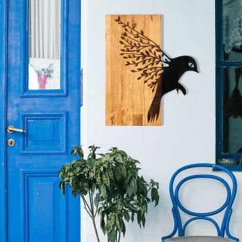 Decoratiune de perete, Mucize, lemn/metal, 45 x 58 cm, negru/maro