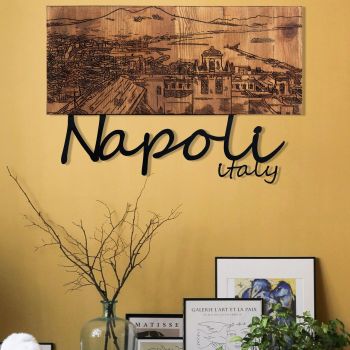 Decoratiune de perete, Napoli, lemn/metal, 58 x 40 cm, negru/maro