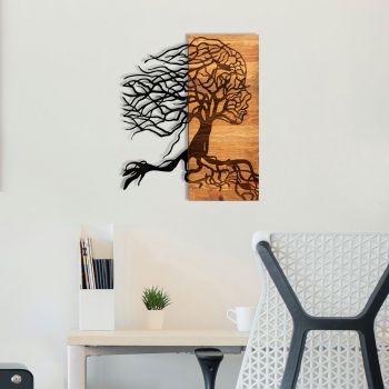 Decoratiune de perete, Nefes, lemn/metal, 47 x 58 cm, negru/maro