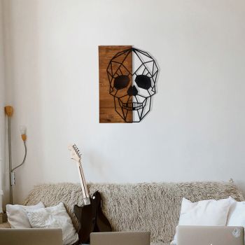 Decoratiune de perete, Skull Metal Decor, lemn/metal, 44 x 58 cm, negru/maro