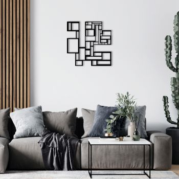 Decoratiune de perete, Squares Metal Decor, metal, 50 x 50 cm, negru