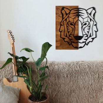 Decoratiune de perete, Tiger1, lemn/metal, 55.5 x 58 cm, negru/maro