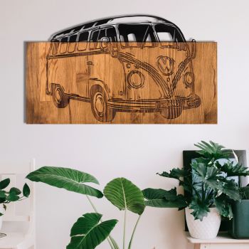 Decoratiune de perete, Travel, lemn/metal, 58 x 37 cm, negru/maro