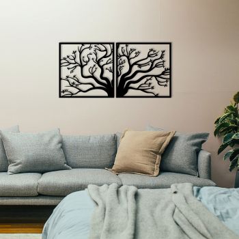 Decoratiune de perete, Tree Metal Decor, metal, 100 x 50 cm, negru