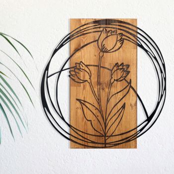 Decoratiune de perete, Tulip, lemn/metal, 55 x 57.5 cm, negru/maro