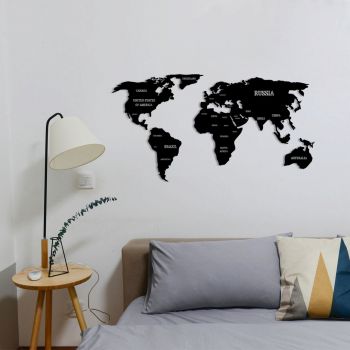 Decoratiune de perete, World Map 4, metal, 100 x 50 cm, negru