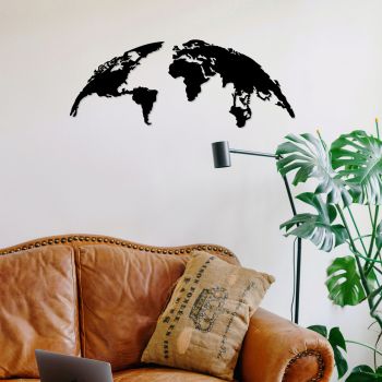 Decoratiune de perete, World Map Small Metal Decor, metal, 100 x 39 cm, negru