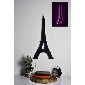 Decoratiune luminoasa LED, Eiffel Tower, MDF, 60 LED-uri, Roz