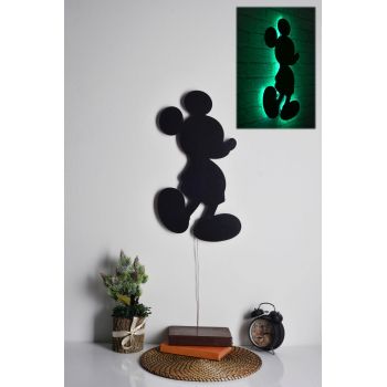 Decoratiune luminoasa LED, Mickey Mouse, MDF, 60 LED-uri, Verde