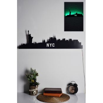 Decoratiune luminoasa LED, NYC Skyline, MDF, 60 LED-uri, Verde