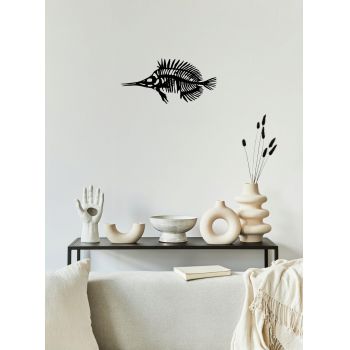 Decoratiune de perete, Fish, Metal, Dimensiune: 35 x 20 cm, Negru