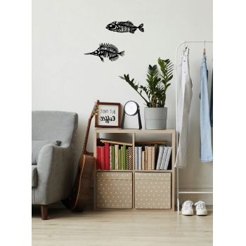 Decoratiune de perete, Fishes 2, Metal, 35 x 20 cm, 2 piese, Negru