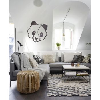 Decoratiune de perete, Panda, Metal, Dimensiune: 50 x 50 cm, Negru