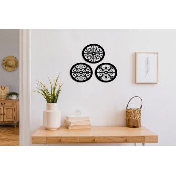 Decoratiune de perete, Rustic Circles, Metal, 30 x 30 cm, 3 piese, Negru