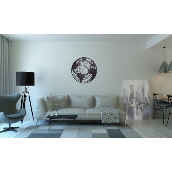 Decoratiune de perete, World 1, Metal, Dimensiune: 70 x 70 cm, Negru