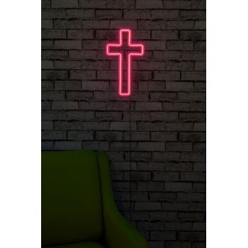 Decoratiune luminoasa LED, Cross Sign, Benzi flexibile de neon, DC 12 V, Roz