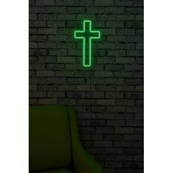 Decoratiune luminoasa LED, Cross Sign, Benzi flexibile de neon, DC 12 V, Verde