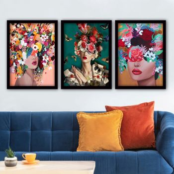 Set 3 tablouri decorative, 3SC162, MDF, Plastic, Multicolor