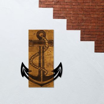 Decoratiune de perete, Anchor, 50% lemn/50% metal, Dimensiune: 41 x 58 cm, Nuc / Negru