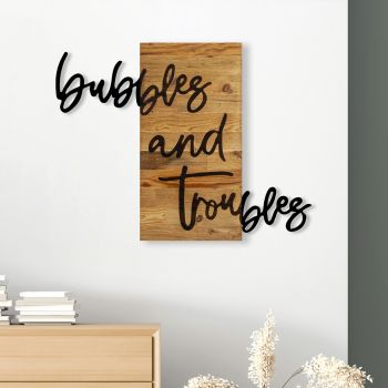 Decoratiune de perete, Bubbles And Troubles 1, Metal/lemn, Dimensiune: 76 x 3 x 58 cm, Nuc / Negru