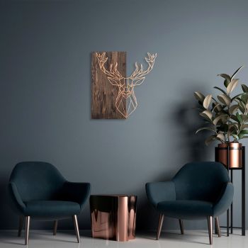Decoratiune de perete, Deer1, 50% lemn/50% metal, Dimensiune: 56 x 58 cm, Nuc / Cupru