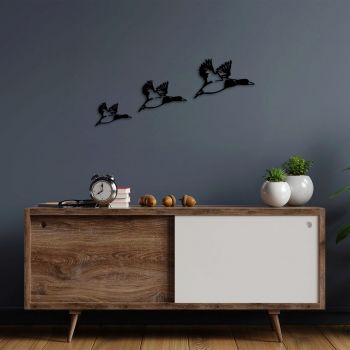 Decoratiune de perete, Ducks, Metal, 16 x 11 cm, Negru