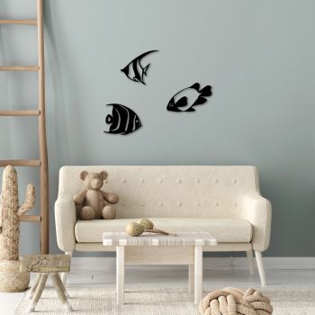 Decoratiune de perete, Fishes, Metal, 26 x 21 cm, Negru