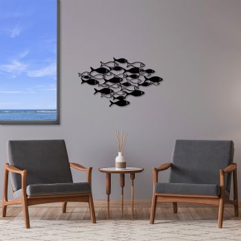Decoratiune de perete, Fishes, Metal, 70 x 41 cm, Negru
