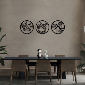 Decoratiune de perete, Flowers, Metal, ø70 cm, Negru