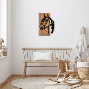 Decoratiune de perete, Horse, 50% lemn/50% metal, Dimensiune: 40 x 3 x 58 cm, Nuc negru
