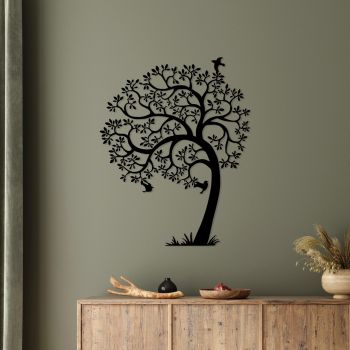 Decoratiune de perete, Lonely Tree, Metal, Dimensiune: 56 x 70 cm, Negru