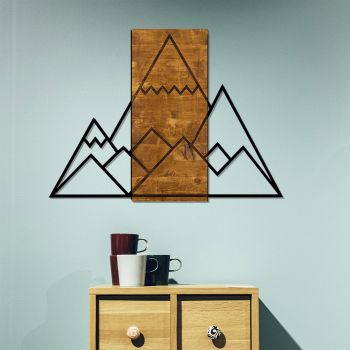 Decoratiune de perete, Mountain, 50% lemn/50% metal, Dimensiune: 78 x 58 cm, Nuc / Negru