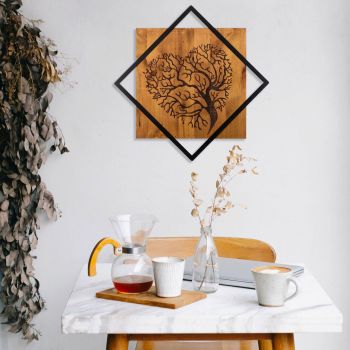 Decoratiune de perete, Tree 2, 50% lemn/50% metal, Dimensiune: 54 x 54 cm, Nuc / Negru