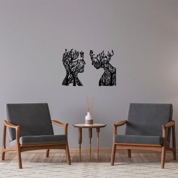 Decoratiune de perete, Tree Man And Woman, Metal, 27 x 43 cm, Negru