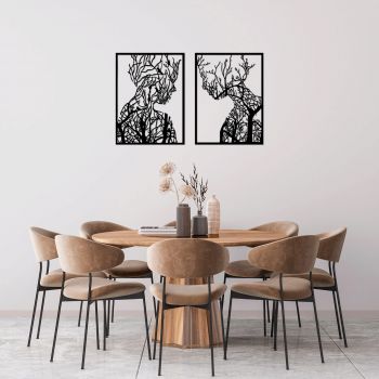 Decoratiune de perete, Tree Man And Woman, Metal, 52 x 70 cm, 2 piese, Negru